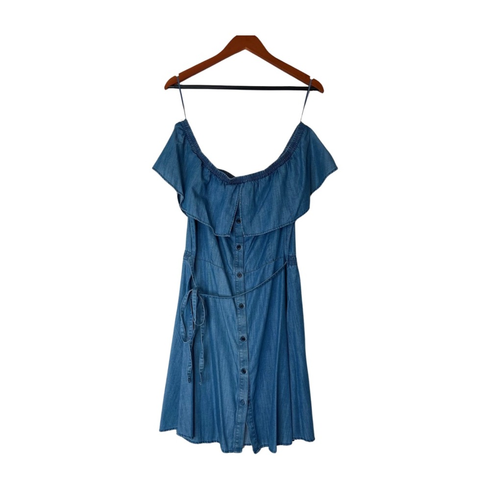 Tommy Hilfiger Blue Chambray Off The Shoulder Button Up Denim Dress. Size 12